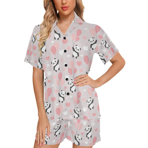 Cute panda ballon heart pattern Women's V-Neck Short Pajama Set