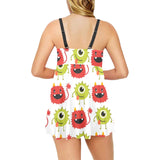 Alien Pattern Print Design 05 Chest Sexy Pleated Two Piece Swim Dress