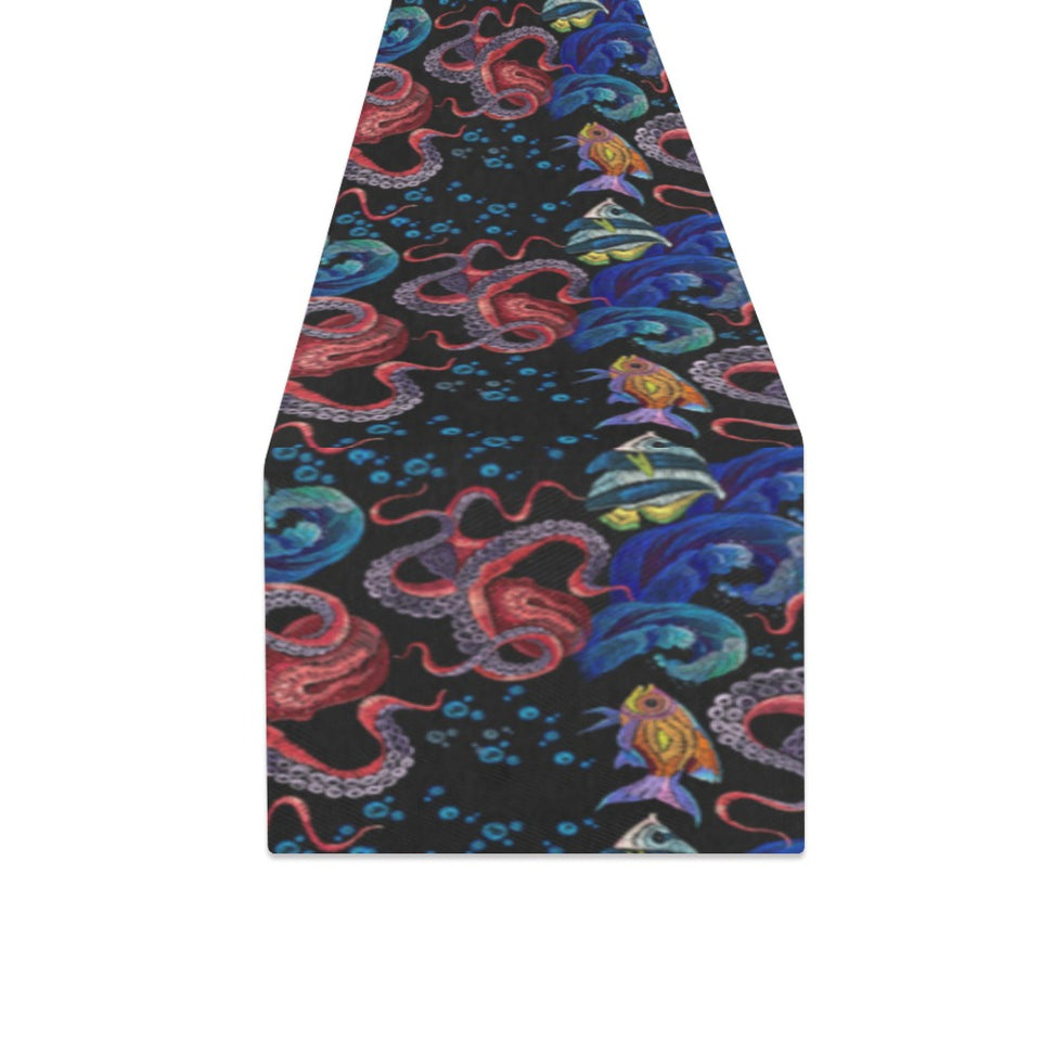 Octopus sea wave tropical fishe pattern Table Runner