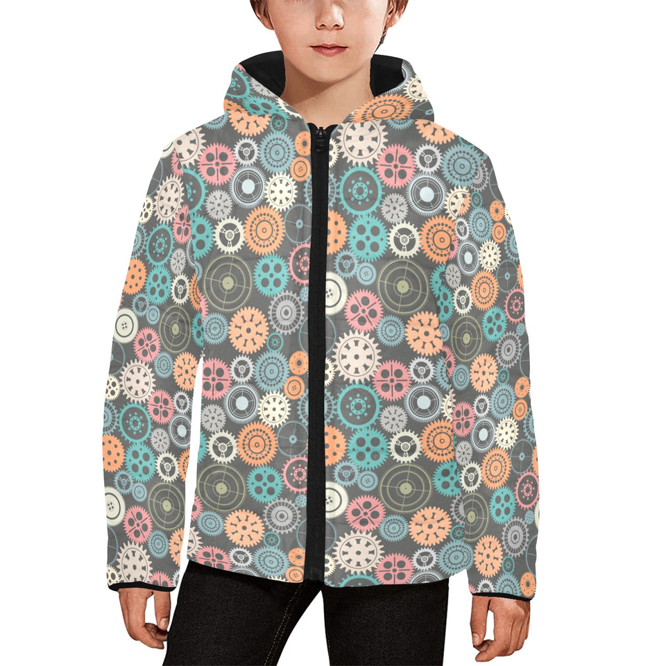 Gear Pattern Print Design 05 Kids' Boys' Girls' Padded Hooded Jacket