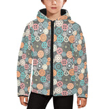 Gear Pattern Print Design 05 Kids' Boys' Girls' Padded Hooded Jacket