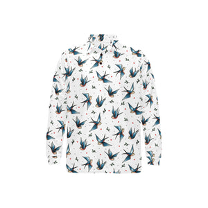 Swallow Pattern Print Design 04 Men's Long Sleeve Polo Shirt