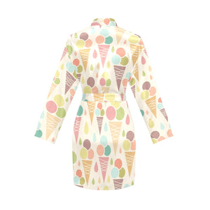 Ice cream cone pattern Women's Long Sleeve Belted Night Robe
