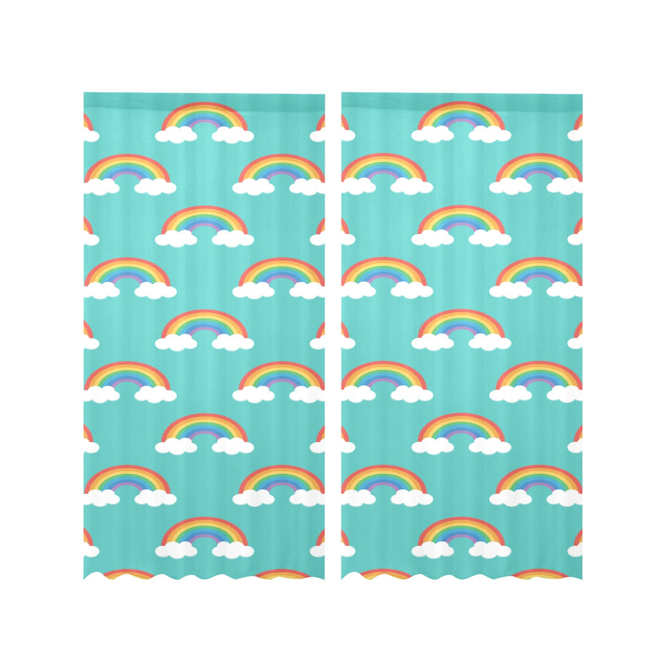 Rainbow pattern green background Gauze Curtain