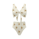 Bee honeycomb seamless design pattern Chest Bowknot High Waisted Bikini Swimsuit