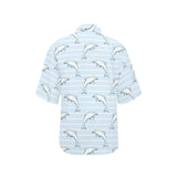 Dolphin blue striped background Women's All Over Print Hawaiian Shirt