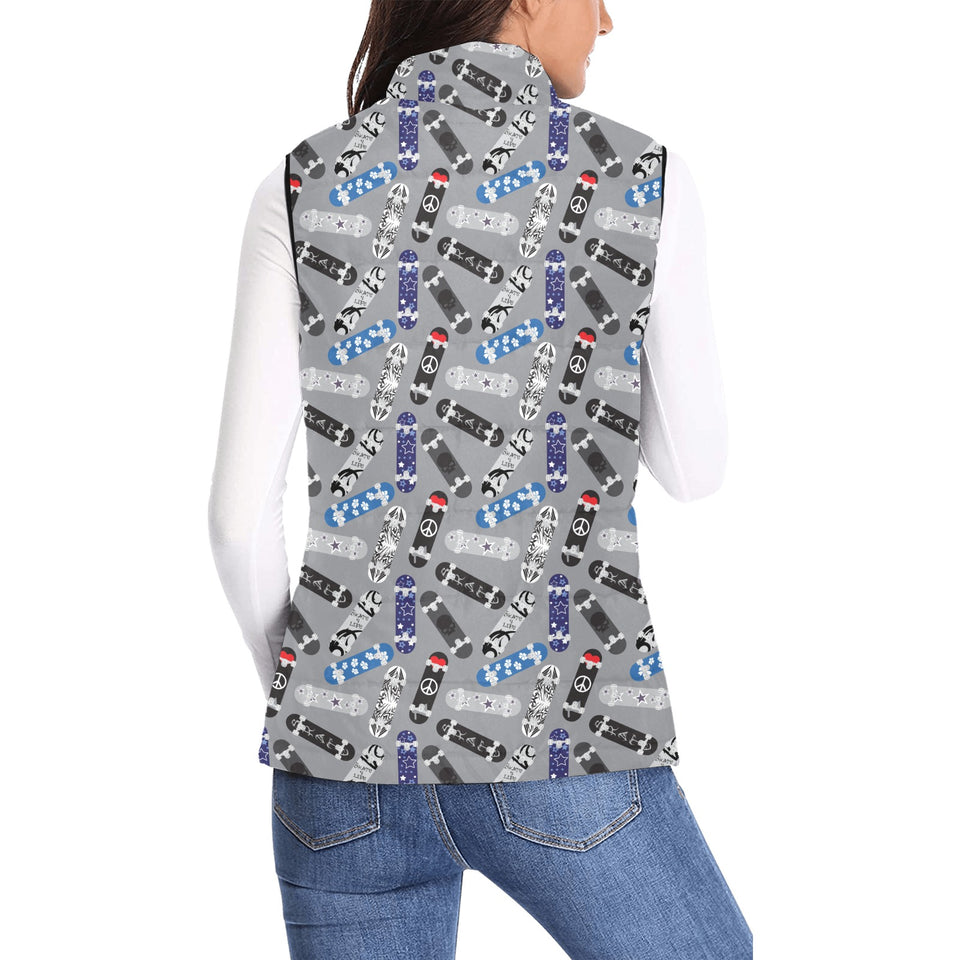 Skate Board Pattern Print Design 03 Women's Padded Vest
