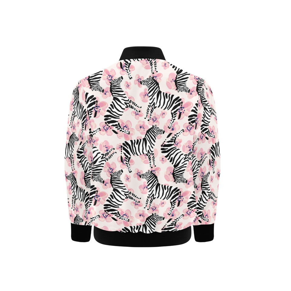Zebra pink flower background Kids' Boys' Girls' Bomber Jacket