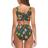 Canabis Marijuana Weed Pattern Print Design 02 Chest Bowknot High Waisted Bikini Swimsuit