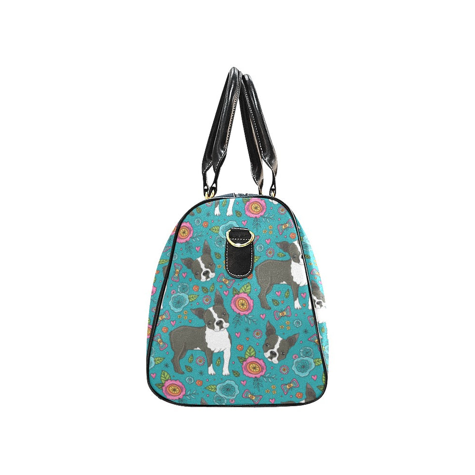 Boston terrier beautiful flower pattern Travel Bag