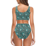 Elephants jungle pattern Chest Bowknot High Waisted Bikini Swimsuit