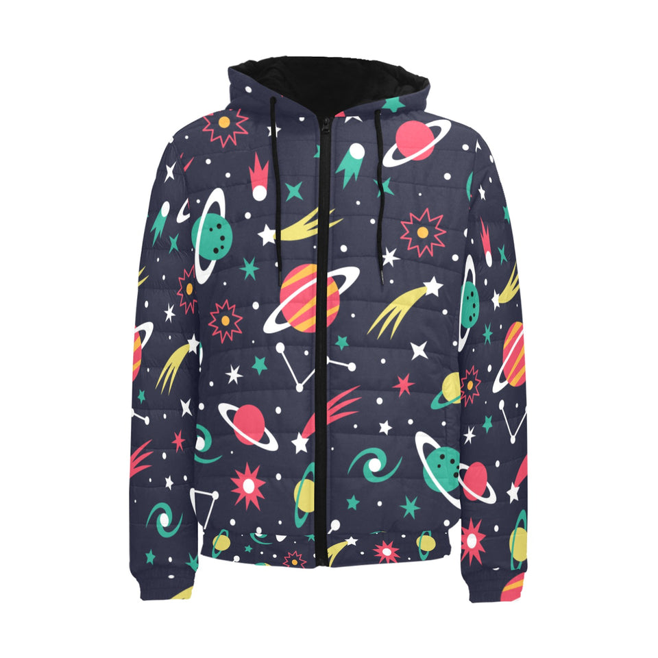 colorful space pattern planet star Men's Padded Hooded Jacket