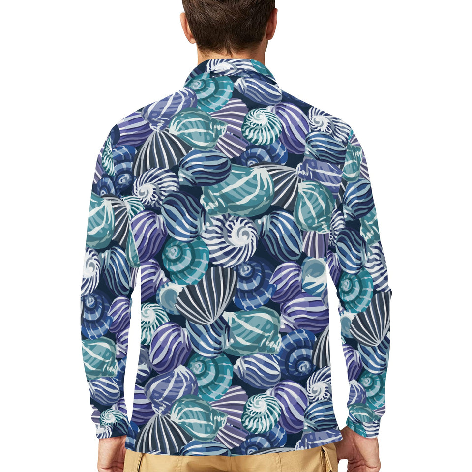 Shell design pattern Men's Long Sleeve Polo Shirt