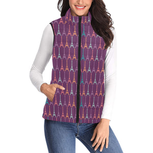 Eiffel Tower Pattern Print Design 05 Women's Padded Vest