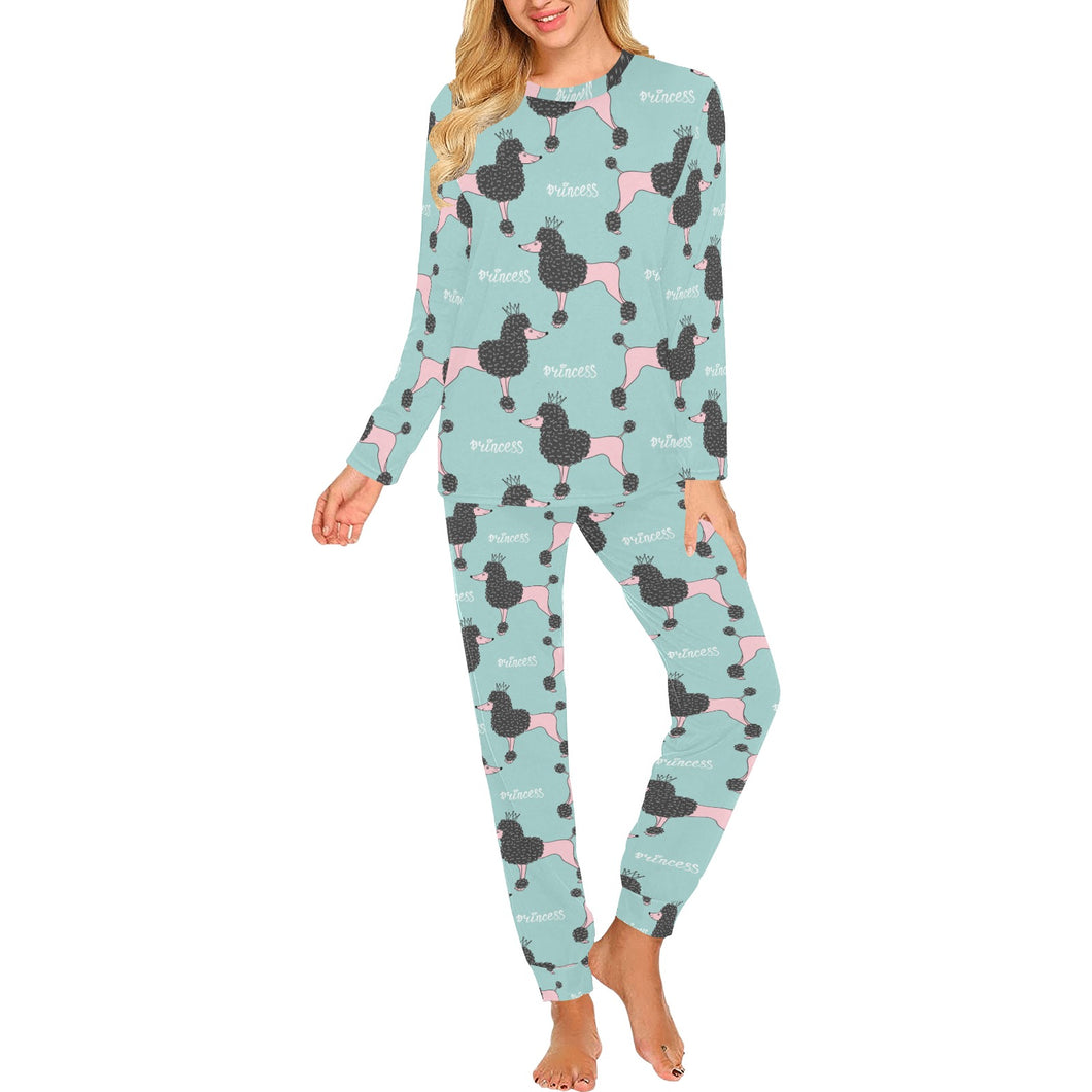 poodle dog green background Women's All Over Print Pajama Set