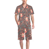 fox leaves mushroom pattern Men's V-Neck Short Pajama Set
