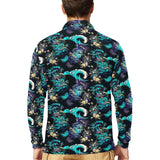 Dragon sea wave pattern Men's Long Sleeve Polo Shirt