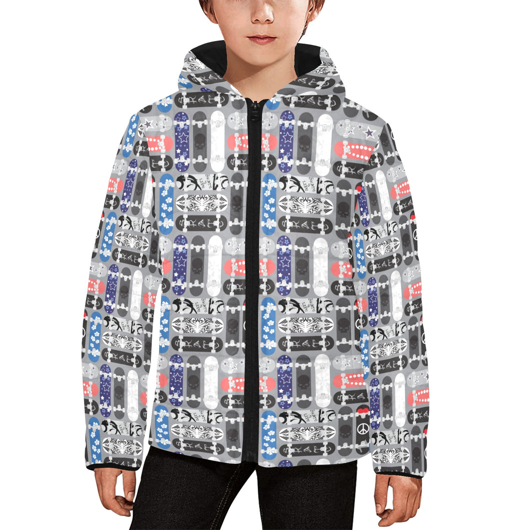 Skate Board Pattern Print Design 04 Kids' Boys' Girls' Padded Hooded Jacket