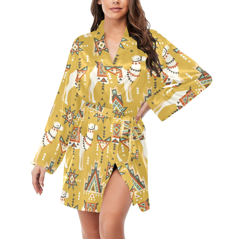 Camels ethnic motif pattern Women's Long Sleeve Belted Night Robe
