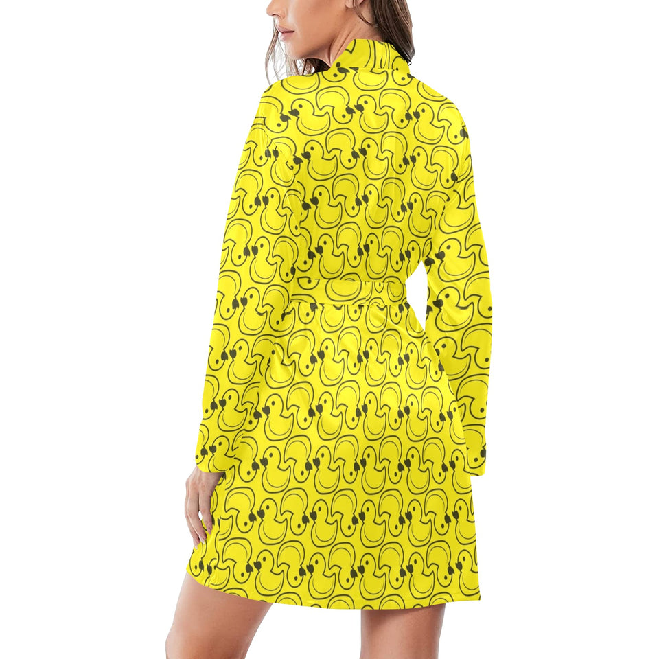 Duck Pattern Print Design 02 Women's Long Sleeve Belted Night Robe