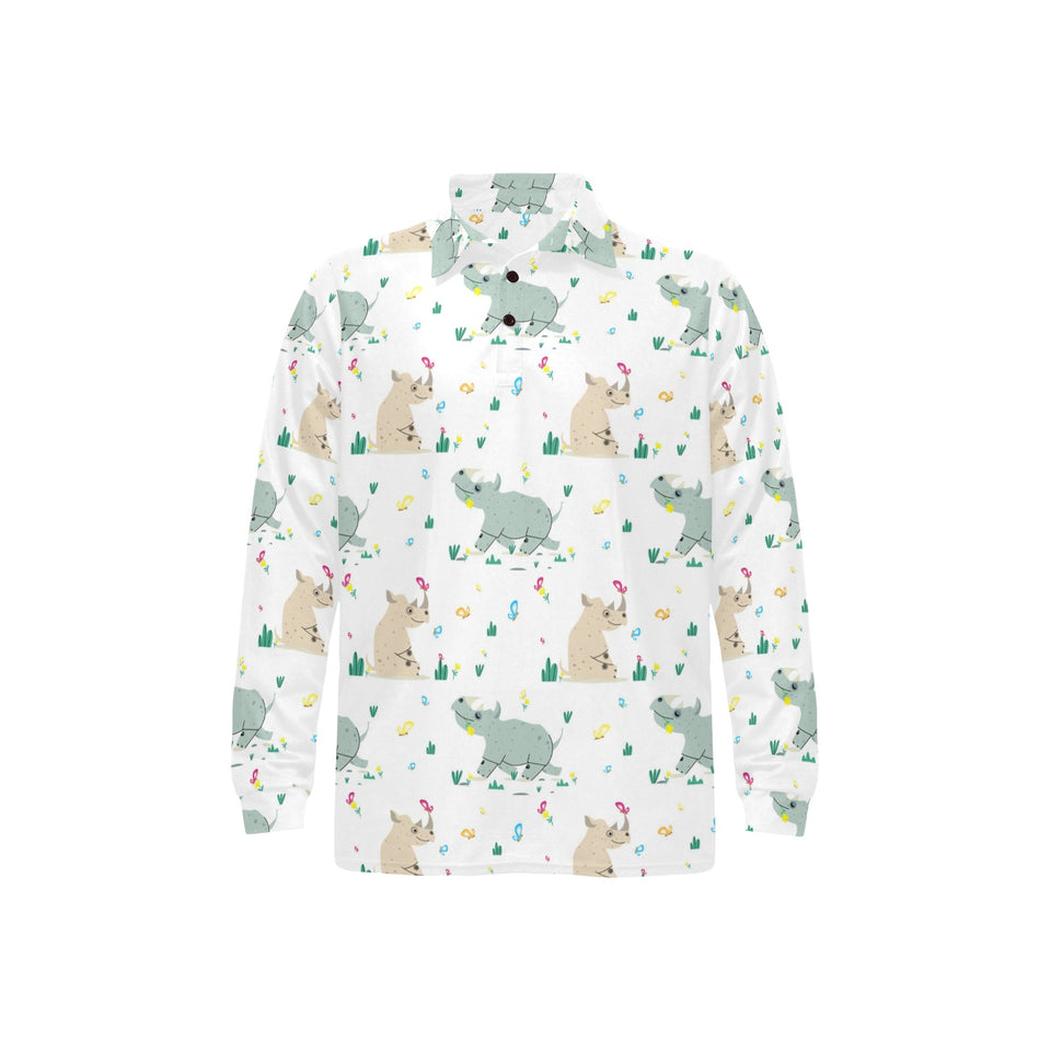 Cute Rhino pattern Men's Long Sleeve Polo Shirt
