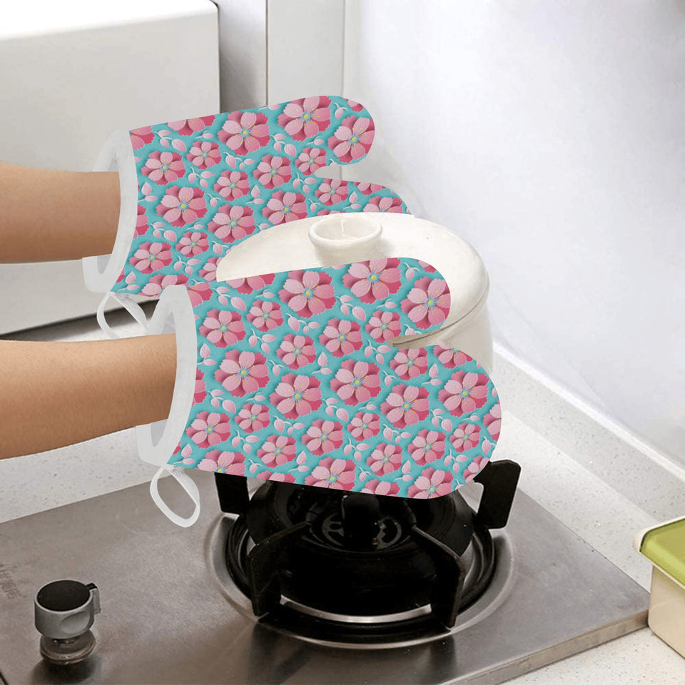 3D sakura cherry blossom pattern Heat Resistant Oven Mitts