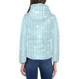 Snowflake pattern blue stripe background Women's Padded Hooded Jacket