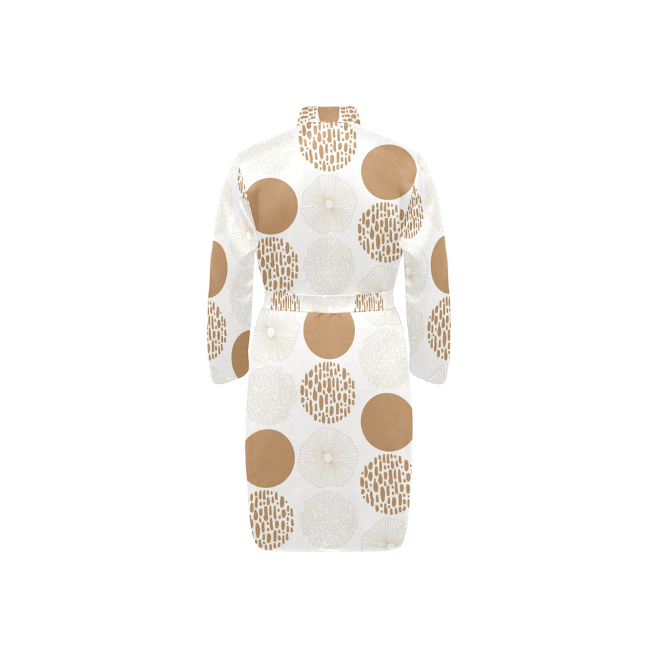 Gold Texture mushroom pattern Men's Long Sleeve Belted Night Robe