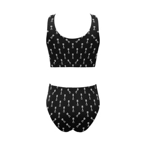 Engine Piston Black Theme Pattern Print Design 03 Chest Bowknot High Waisted Bikini Swimsuit