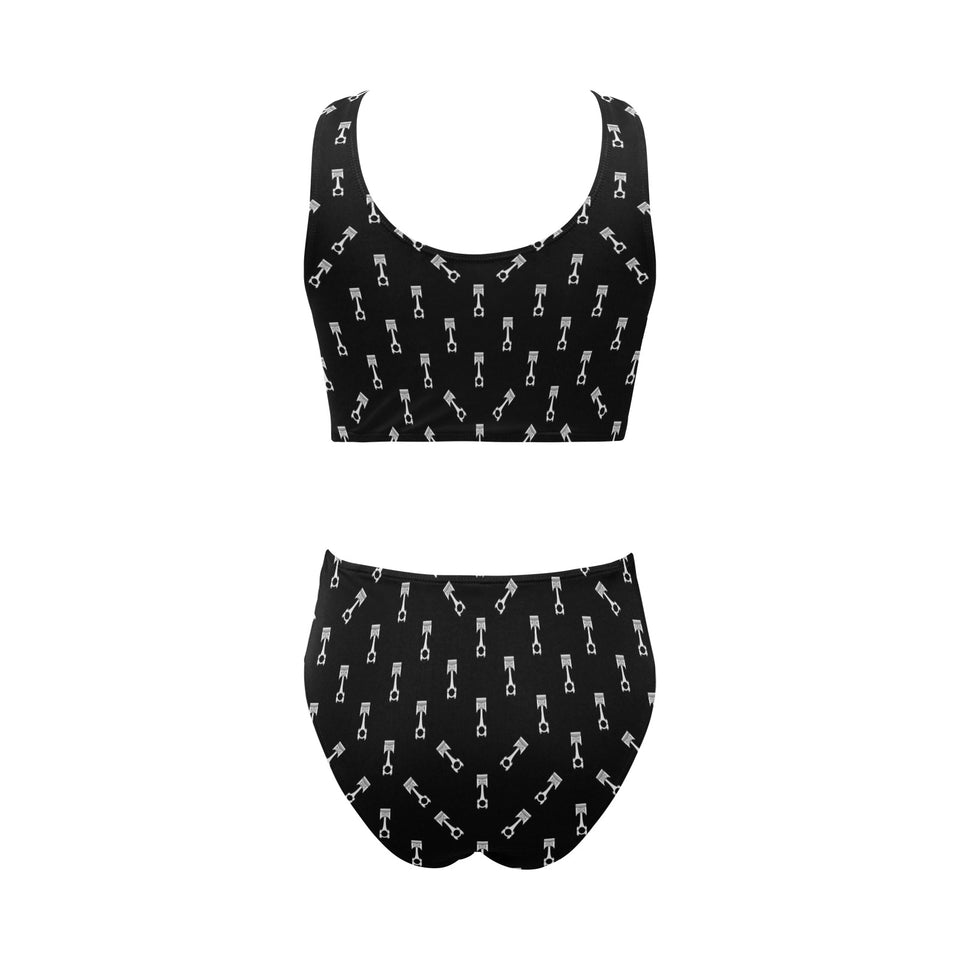 Engine Piston Black Theme Pattern Print Design 03 Chest Bowknot High Waisted Bikini Swimsuit