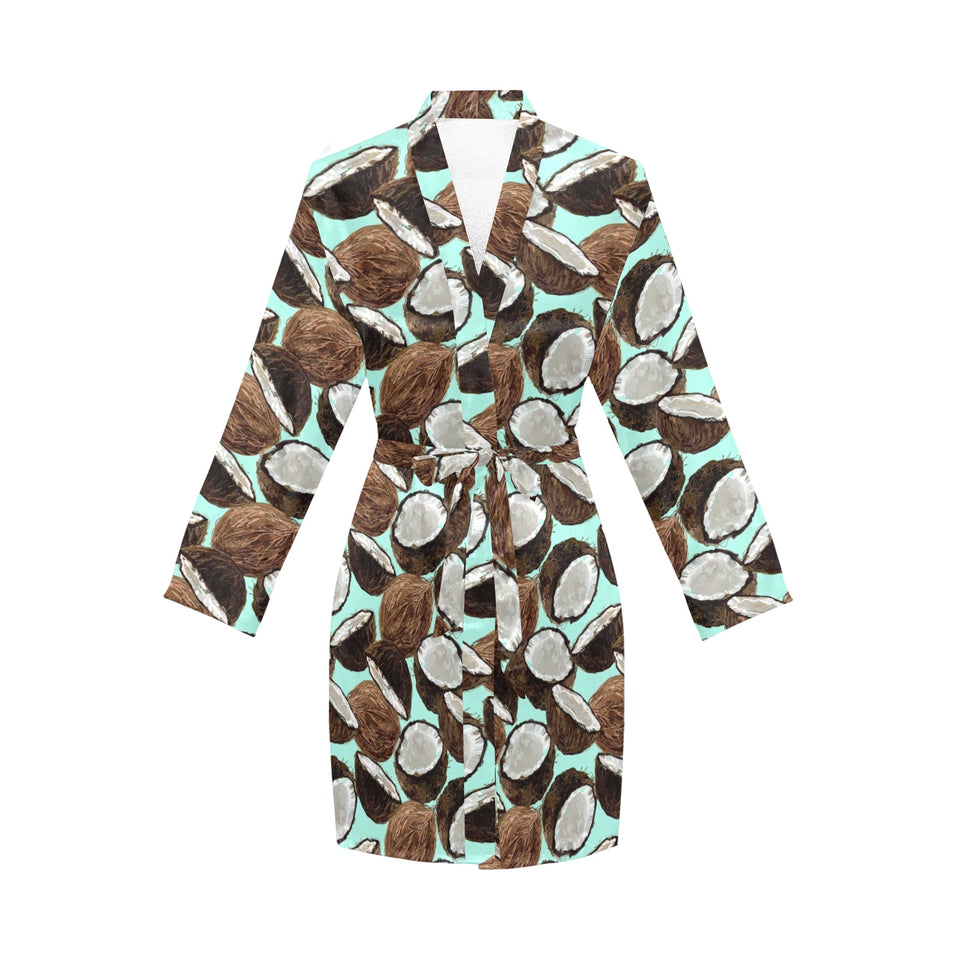 Coconut Pattern Print Design 03 Women's Long Sleeve Belted Night Robe