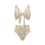 Ice cream cone pattern Chest Bowknot High Waisted Bikini Swimsuit