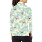 French bulldog hawaii blackground Women's Long Sleeve Polo Shirt