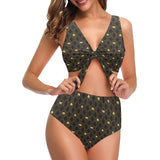 Casino Cards Suits Pattern Print Design 01 Chest Bowknot High Waisted Bikini Swimsuit