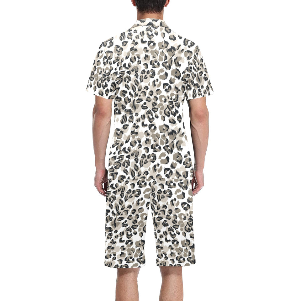 Leopard skin print pattern Men's V-Neck Short Pajama Set