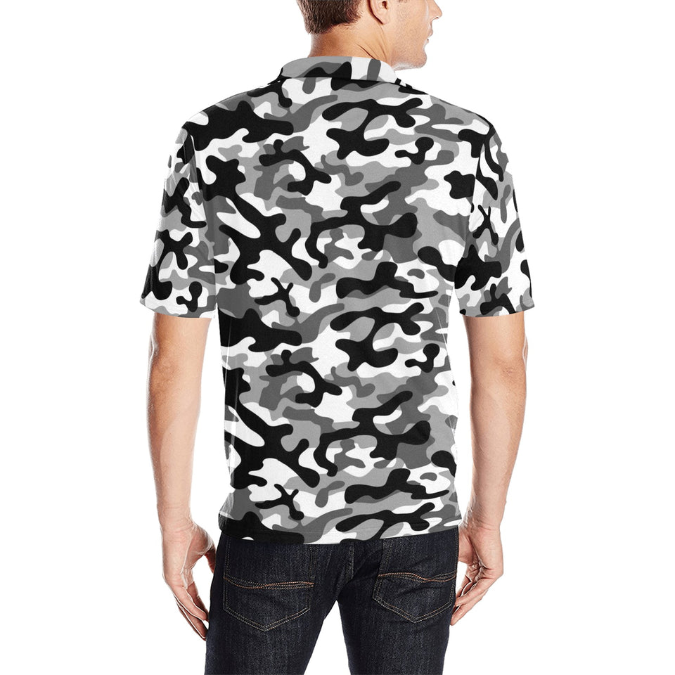 Black white camouflage pattern Men's All Over Print Polo Shirt