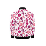 pink sketch tulip pattern Kids' Boys' Girls' Bomber Jacket