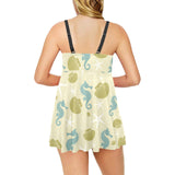 Seahorse shell starfish pattern background Chest Sexy Pleated Two Piece Swim Dress