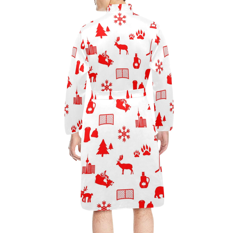 Canada Pattern Print Design 04 Men's Long Sleeve Belted Night Robe