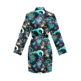 Dragon sea wave pattern Women's Long Sleeve Belted Night Robe