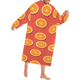 Oranges pattern red background Blanket Robe with Sleeves