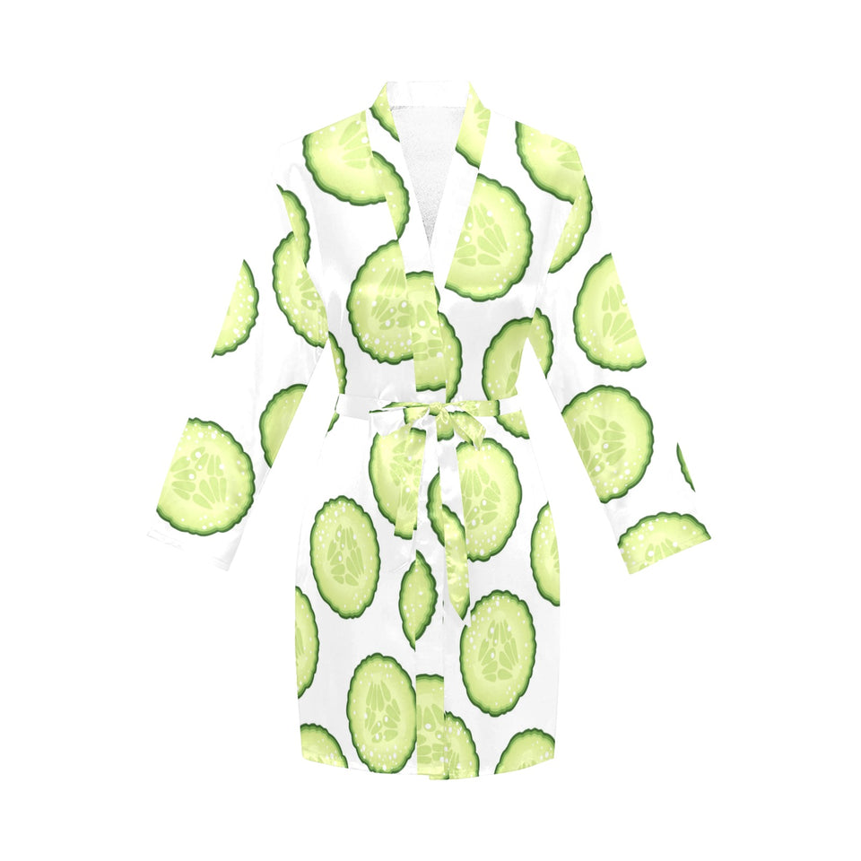 Cucumber slices pattern Women's Long Sleeve Belted Night Robe