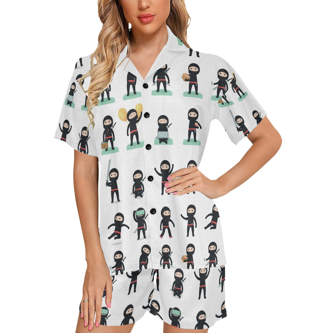 Cute ninja katana sword pattern Women's V-Neck Short Pajama Set