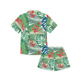 heliconia palm and monstera  leaves pattern Kids' Boys' Girls' V-Neck Short Pajama Set