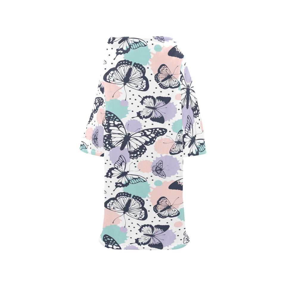 Butterfly pattern Blanket Robe with Sleeves