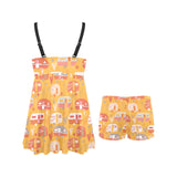 Camper Van Pattern Print Design 04 Chest Sexy Pleated Two Piece Swim Dress