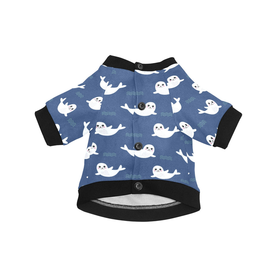 Cute white baby sea lion seal pattern All Over Print Pet Dog Round Neck Fuzzy Shirt