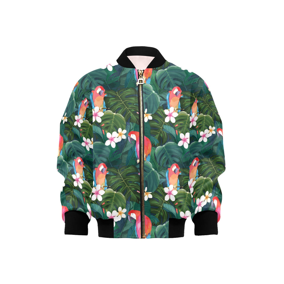 Parrot Palm tree leaves flower hibiscus pattern Kids' Boys' Girls' Bomber Jacket