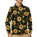 sunflower golden polygonal shapes Men's Long Sleeve Polo Shirt