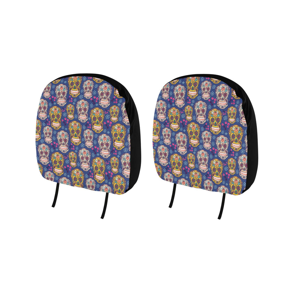 Sugar skull flower pattern Car Headrest Cover
